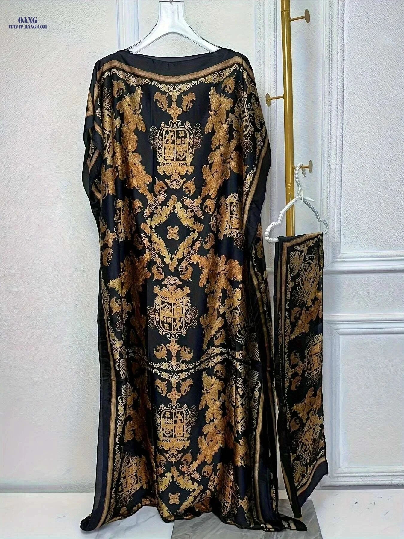 Lightweight Floral Print Abaya Dress - Women's Maxi with Scarf   OAXG Black / One-size