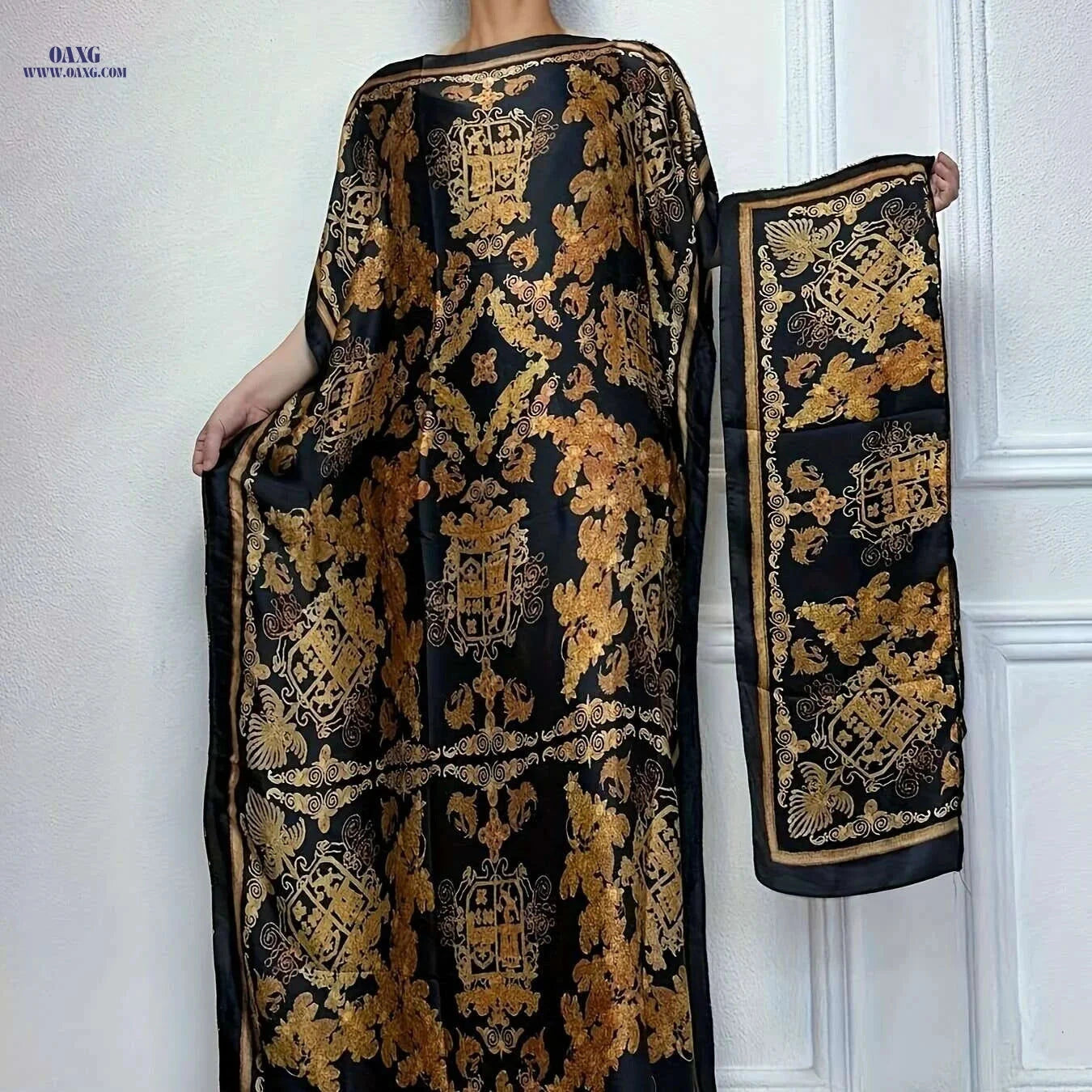 Lightweight Floral Print Abaya Dress - Women's Maxi with Scarf   OAXG 