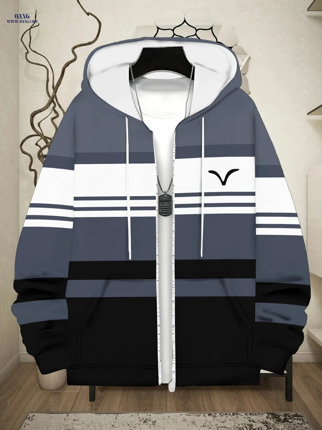 Lightweight Gray and White Striped Hoodie for Outdoor Sports Events   OAXG Multicolor / FR M