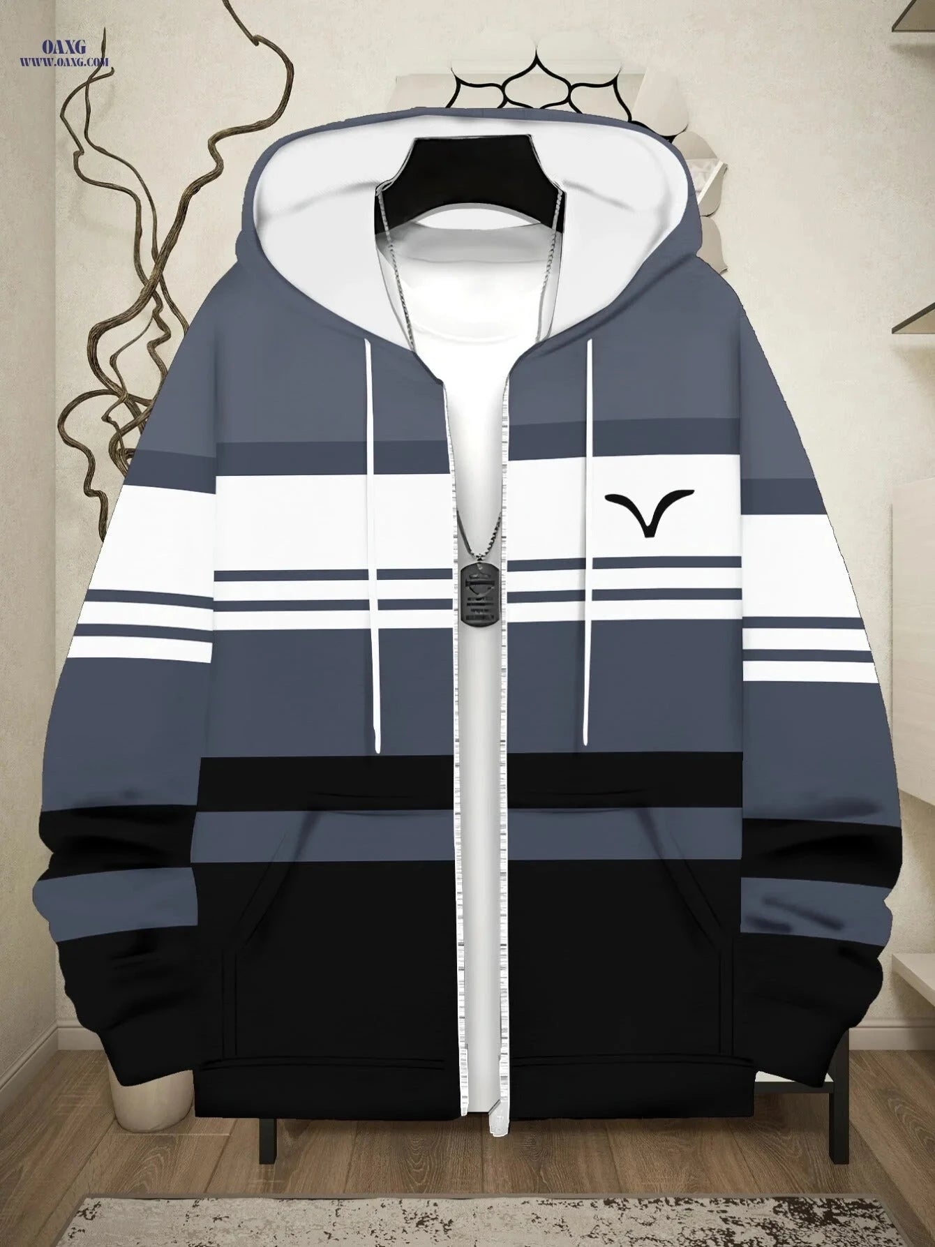 Lightweight Gray and White Striped Hoodie for Outdoor Sports Events   OAXG Multicolor / FR M