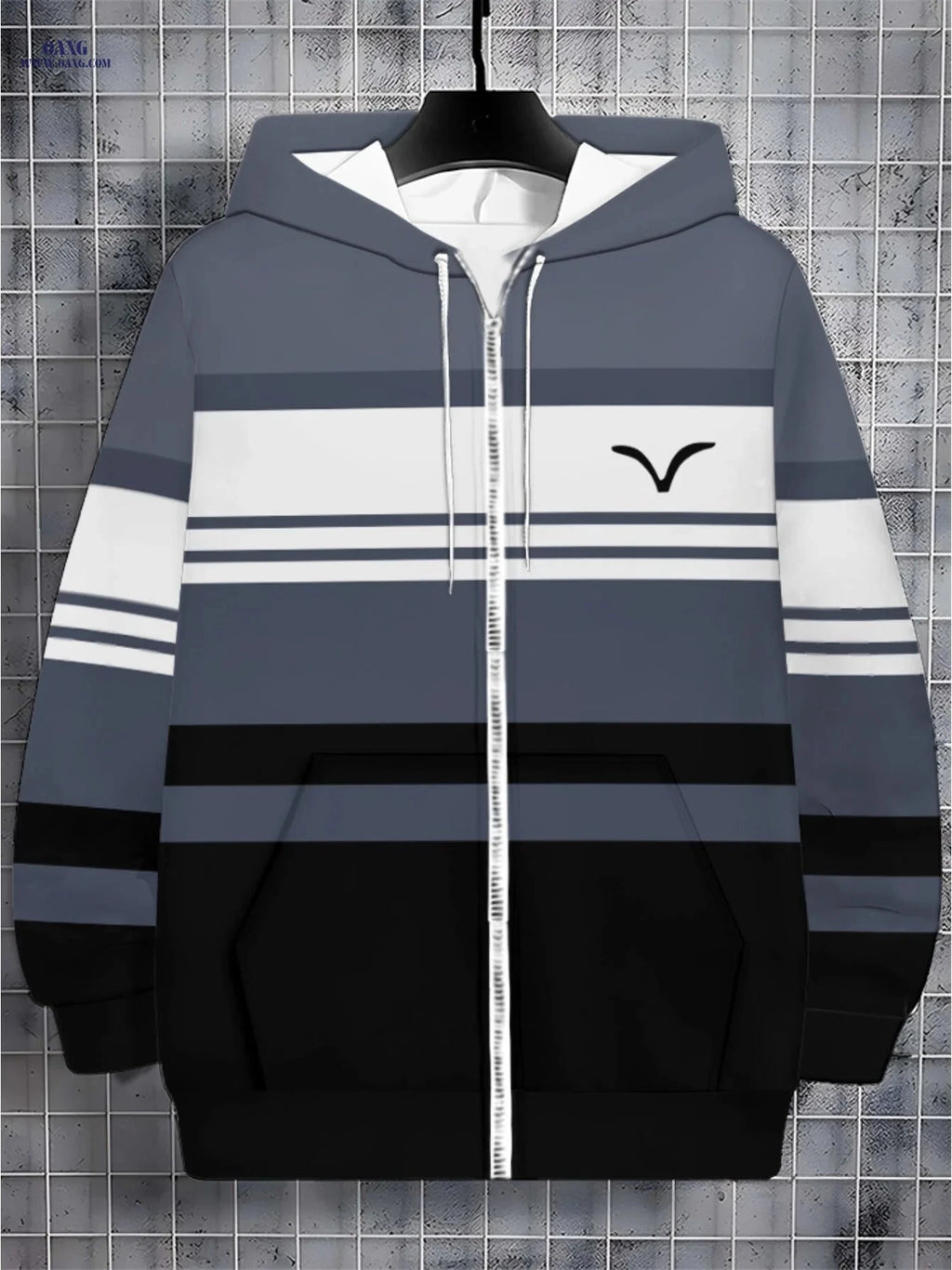 Lightweight Gray and White Striped Hoodie for Outdoor Sports Events   OAXG Multicolor / FR M