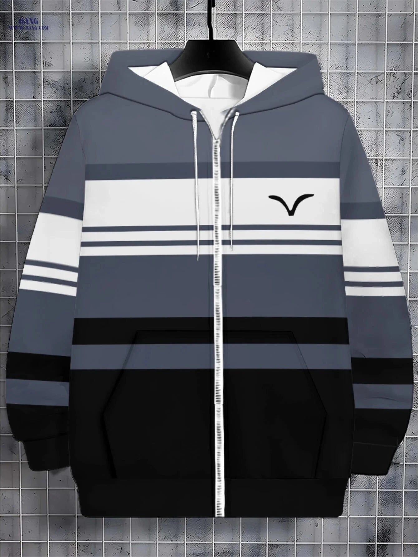 Lightweight Gray and White Striped Hoodie for Outdoor Sports Events   OAXG Multicolor / FR M