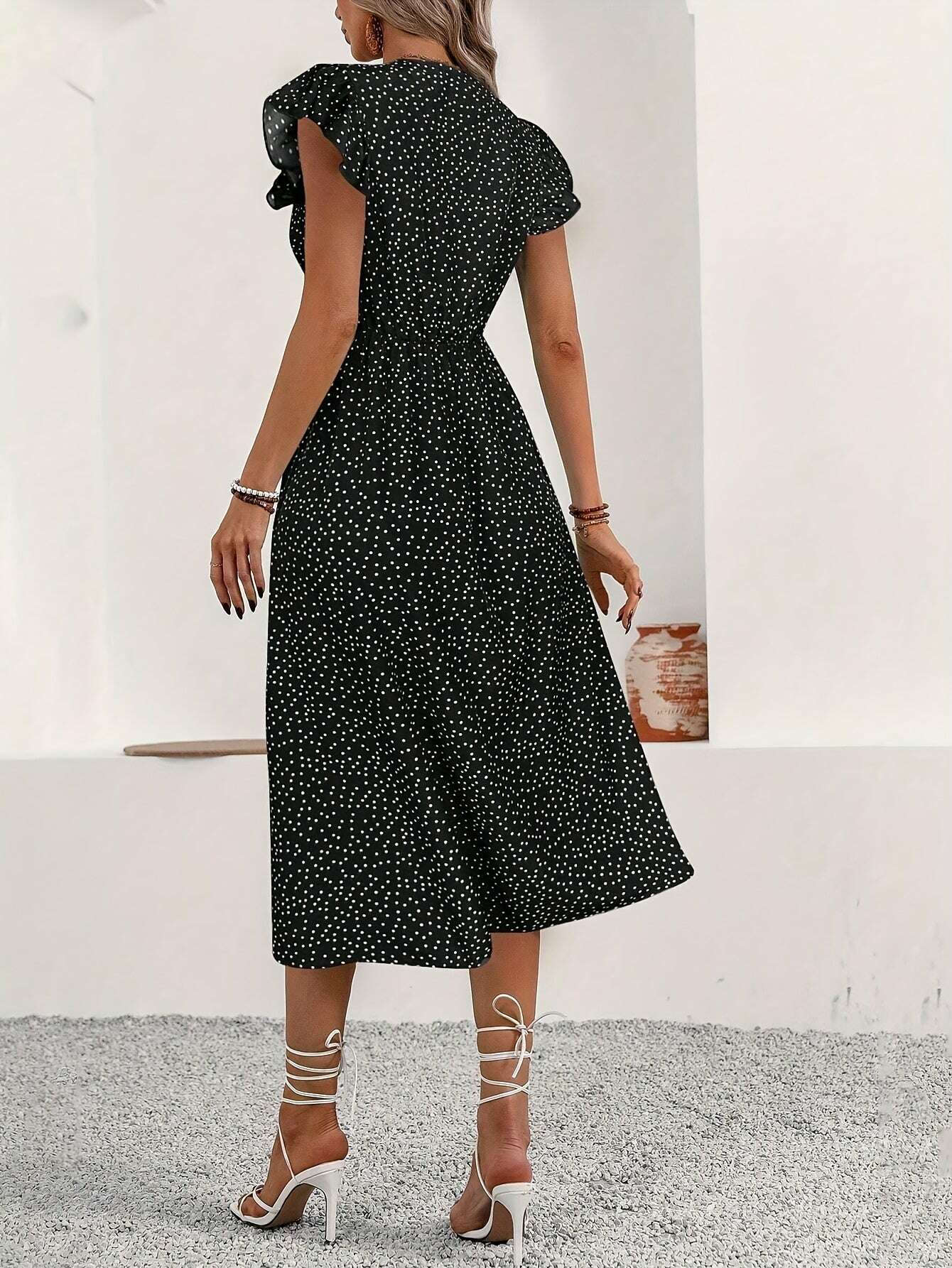 Lightweight Green V-Neck Maxi Dress - Polka Dot A-Line Summer Style   OAXG Red / S