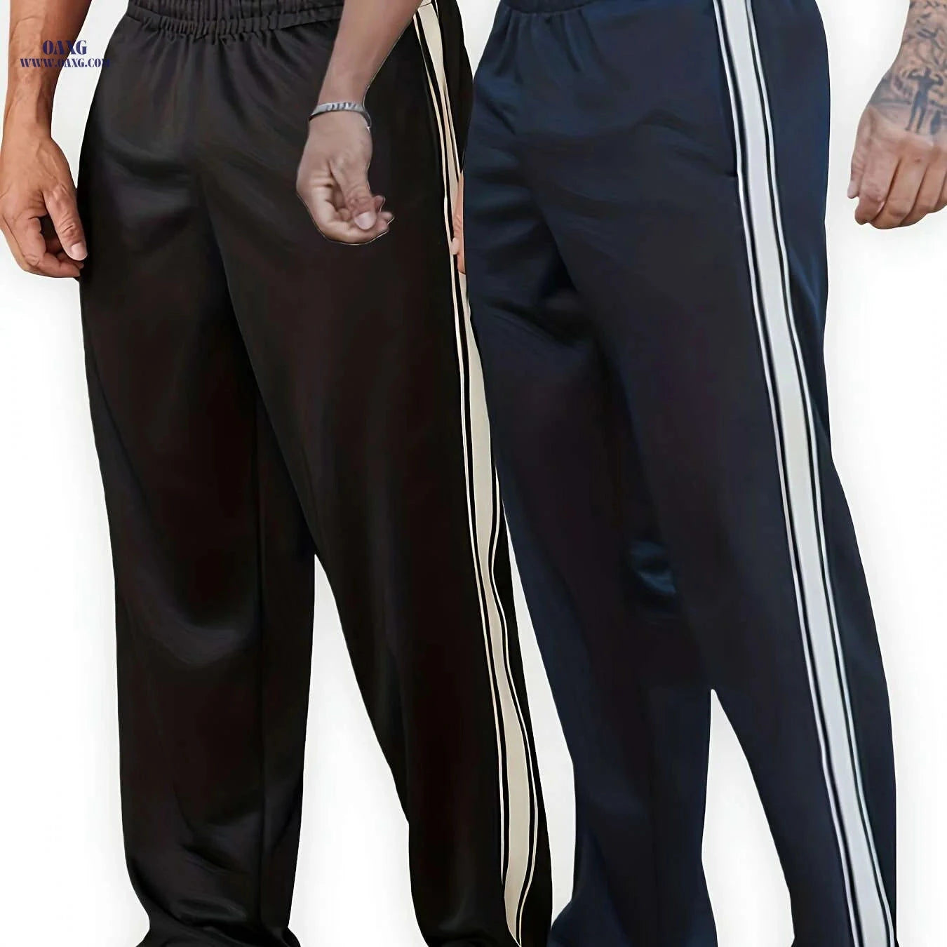 Lightweight Men's Casual Sweatpants - Comfy Loose Fit for Sports   OAXG Black + Navy Blue / S