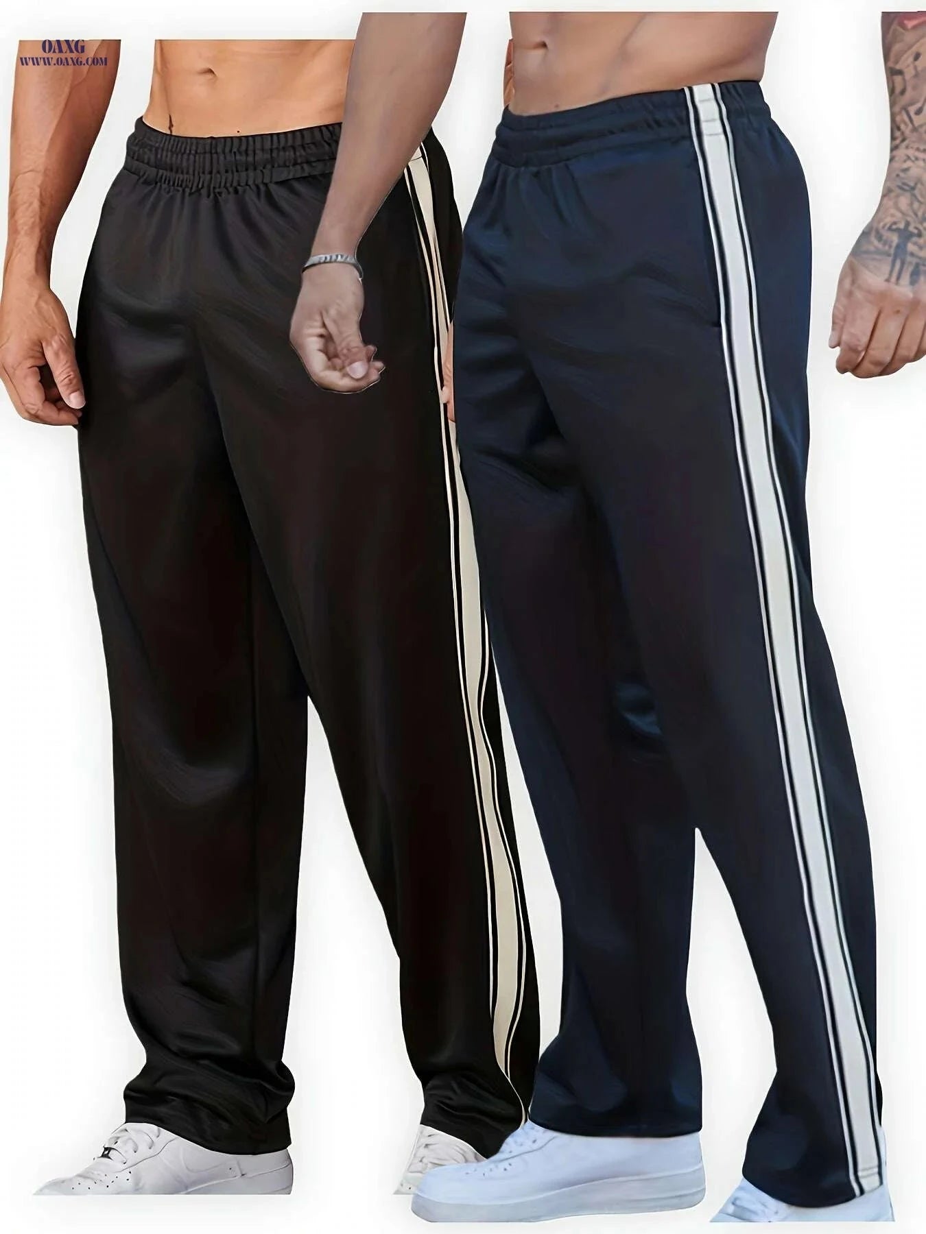 Lightweight Men's Casual Sweatpants - Comfy Loose Fit for Sports   OAXG Black + Navy Blue / S