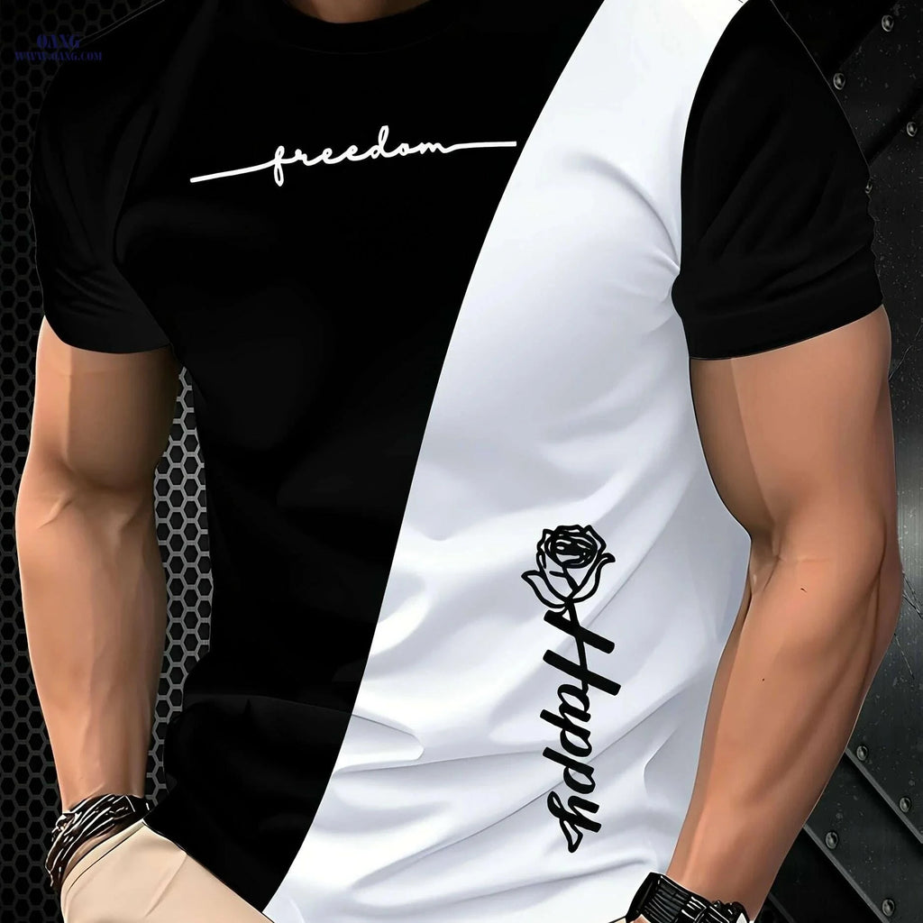 Lightweight Men's Color Block Tee - Stylish Black & White Crewneck   OAXG Mixed Color / XXS