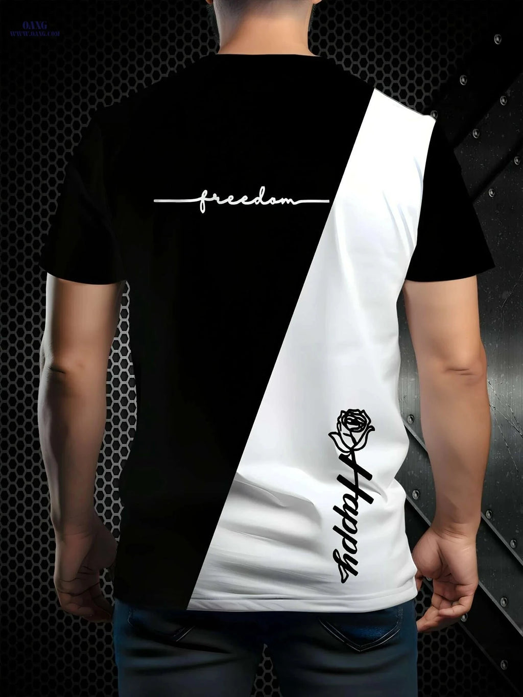 Lightweight Men's Color Block Tee - Stylish Black & White Crewneck   OAXG 