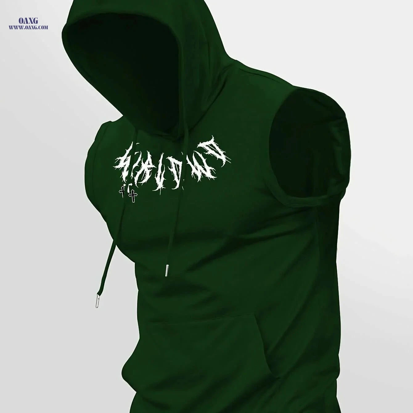Lightweight Men's Floral Print Hooded Tank Top - Casual Sportswear   OAXG Dark Green / S