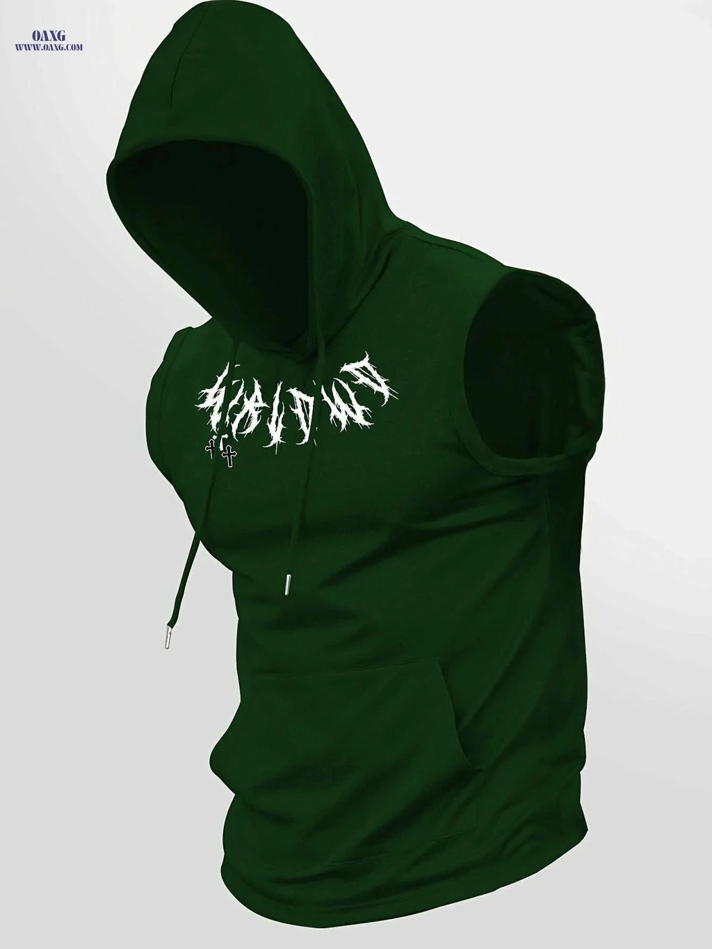 Lightweight Men's Floral Print Hooded Tank Top - Casual Sportswear   OAXG Dark Green / S