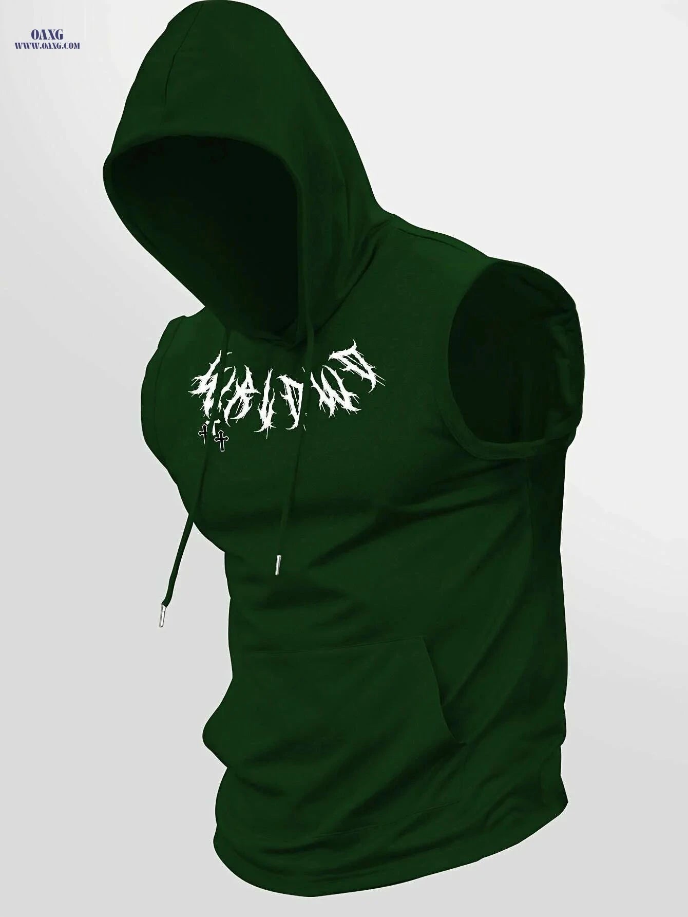 Lightweight Men's Floral Print Hooded Tank Top - Casual Sportswear   OAXG Dark Green / S