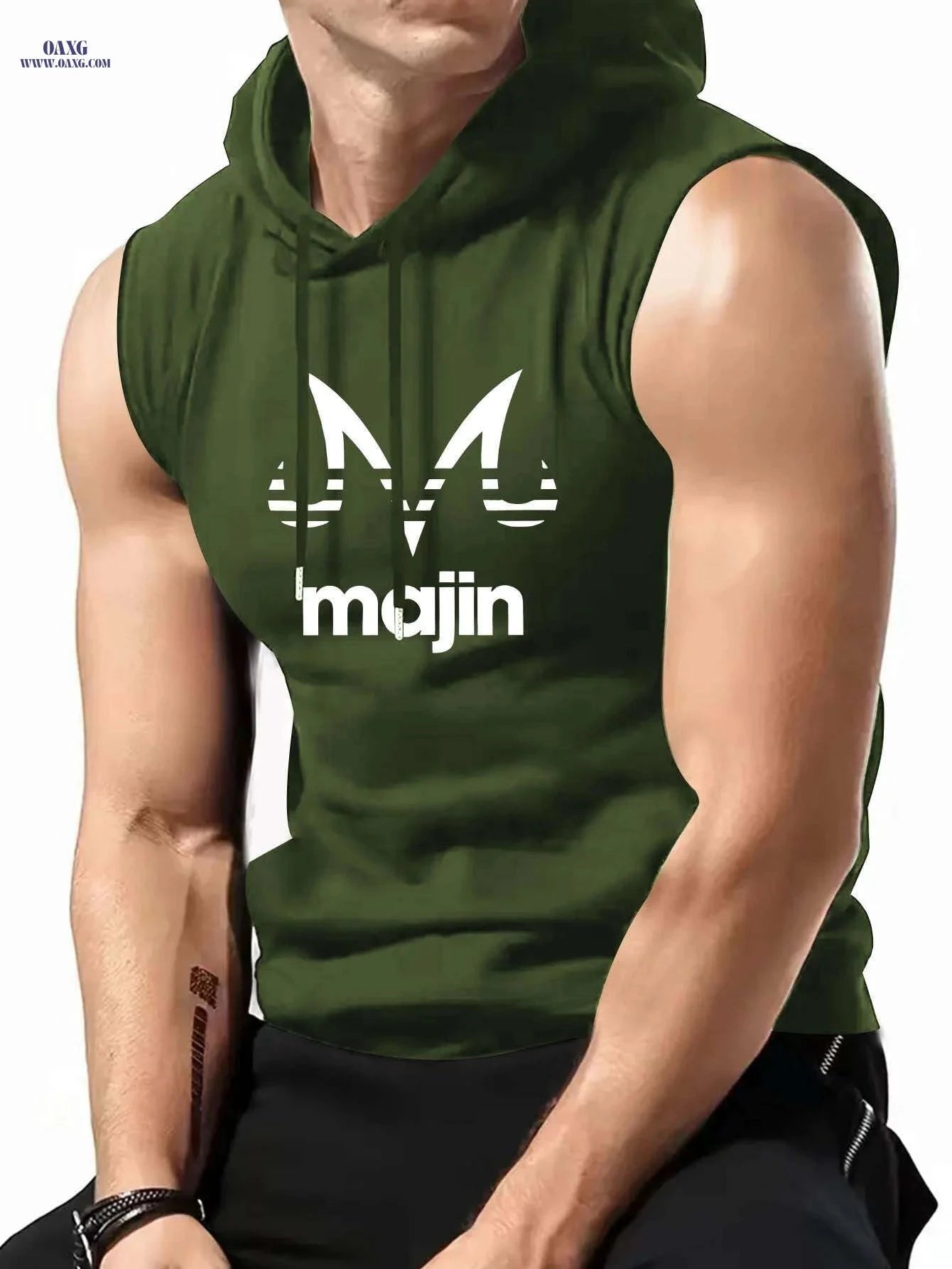 Lightweight Men's Sleeveless Hoodie - Bold 'Majin' Gym Shirt   OAXG 