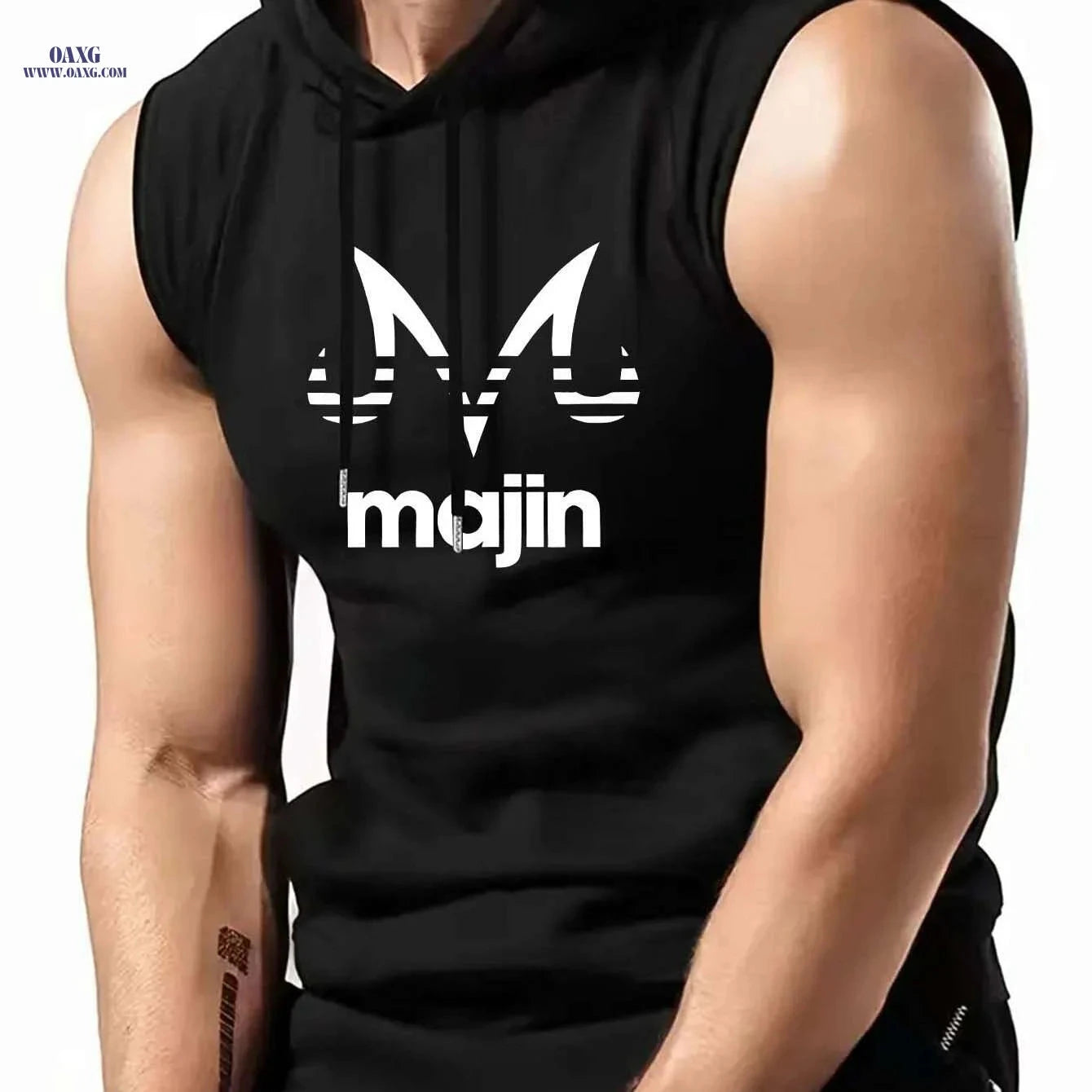 Lightweight Men's Sleeveless Hoodie - Bold 'Majin' Gym Shirt   OAXG 