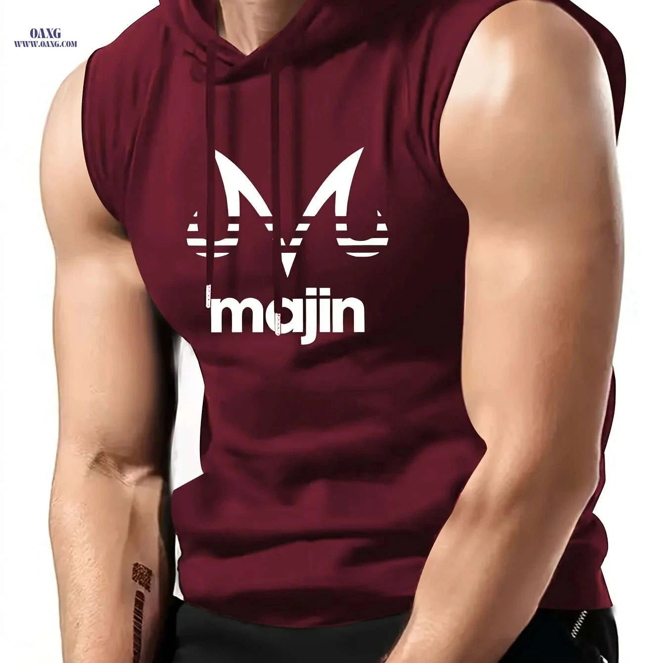 Lightweight Men's Sleeveless Hoodie - Bold 'Majin' Gym Shirt   OAXG 
