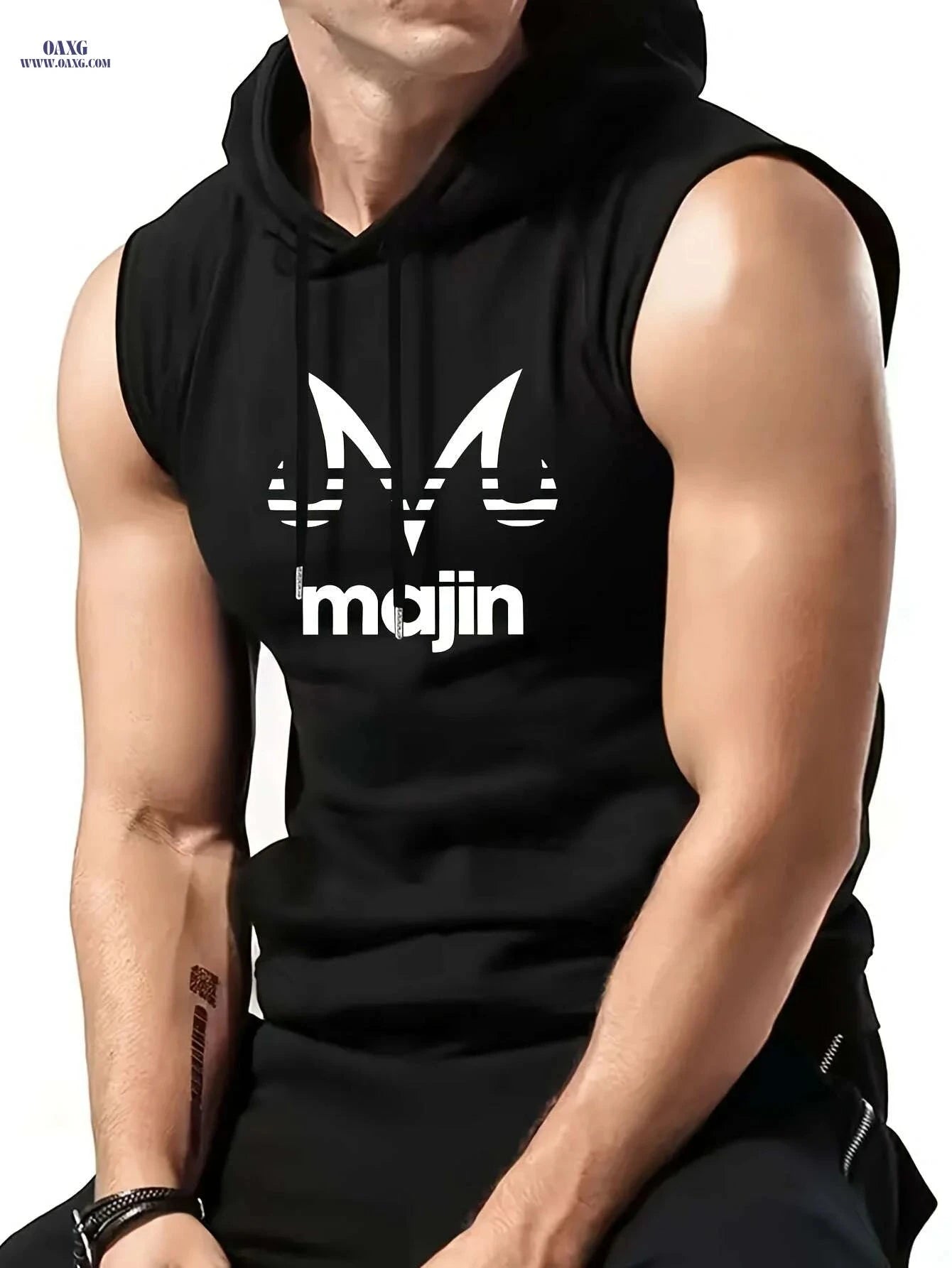 Lightweight Men's Sleeveless Hoodie - Bold 'Majin' Gym Shirt   OAXG Black / S