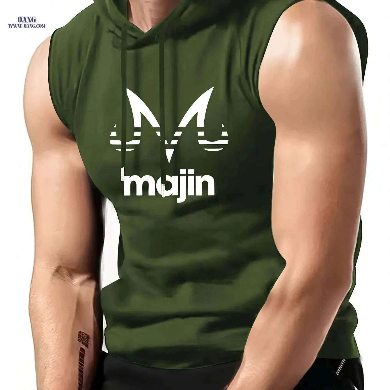 Lightweight Men's Sleeveless Hoodie - Bold 'Majin' Gym Shirt   OAXG Black / S