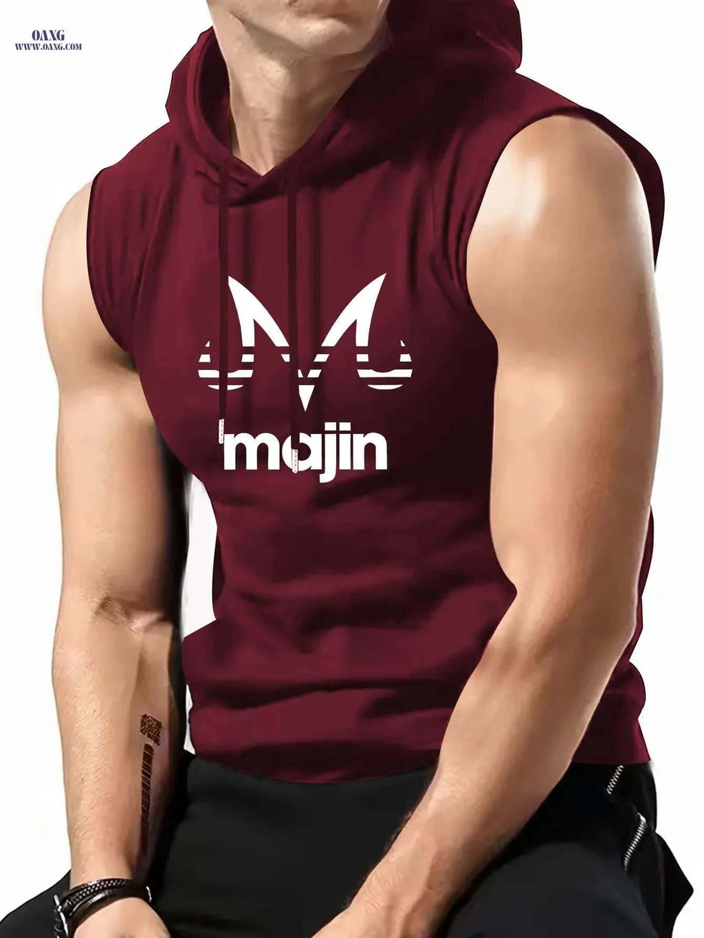 Lightweight Men's Sleeveless Hoodie - Bold 'Majin' Gym Shirt   OAXG Black / S
