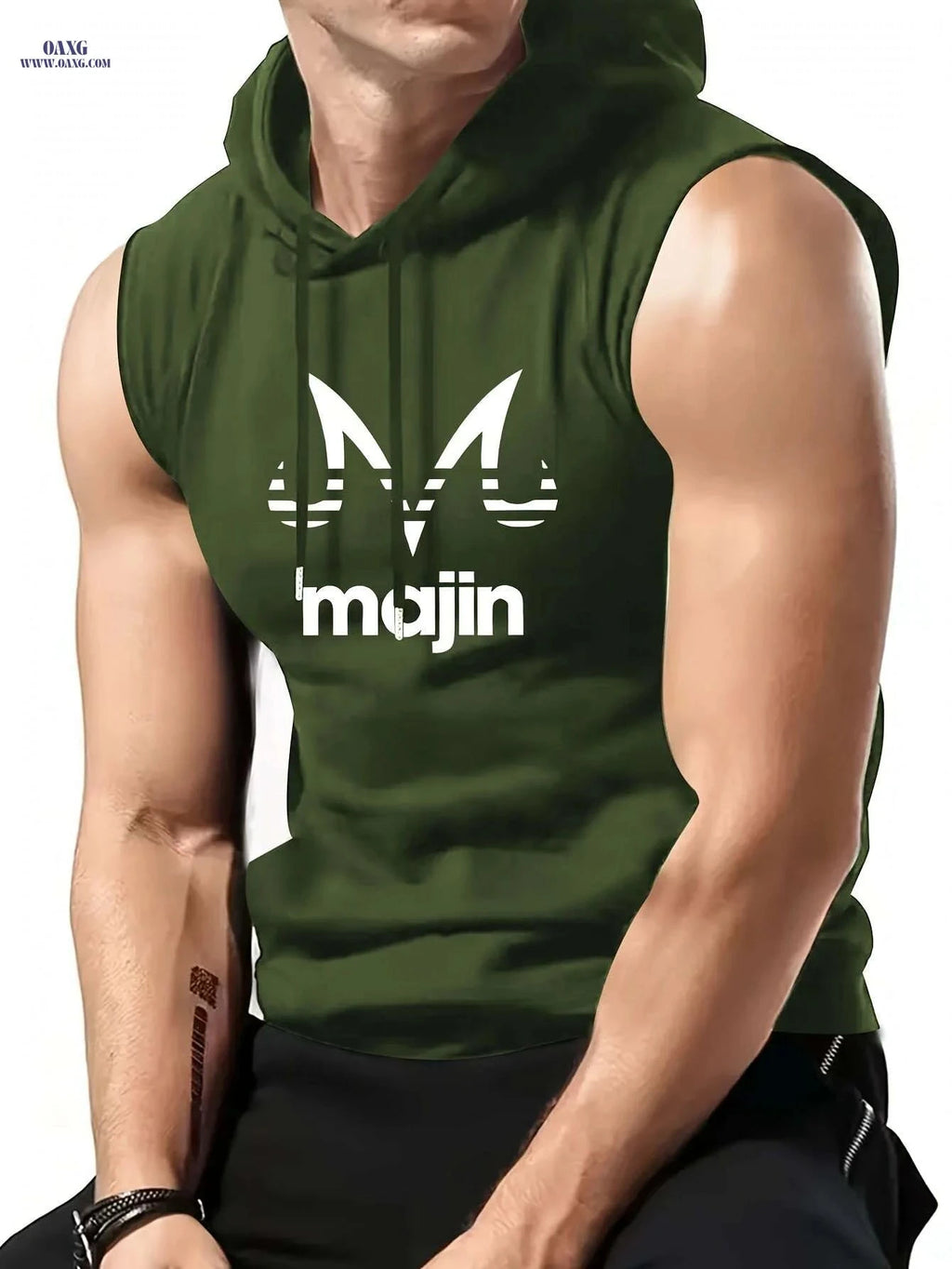 Lightweight Men's Sleeveless Hoodie - Bold 'Majin' Gym Shirt   OAXG Black / S