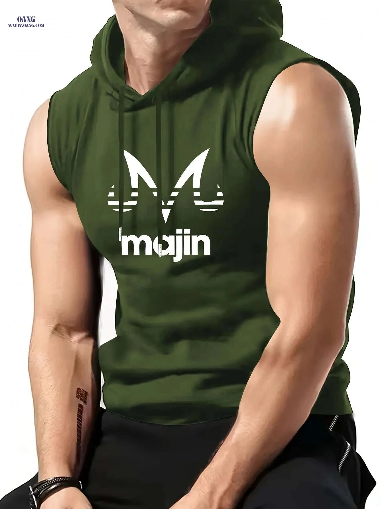 Lightweight Men's Sleeveless Hoodie - Bold 'Majin' Gym Shirt   OAXG Black / S