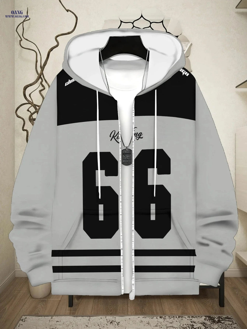 Lightweight Polyester Hoodie for Outdoor Sports - Grey with Black Stripes   OAXG 