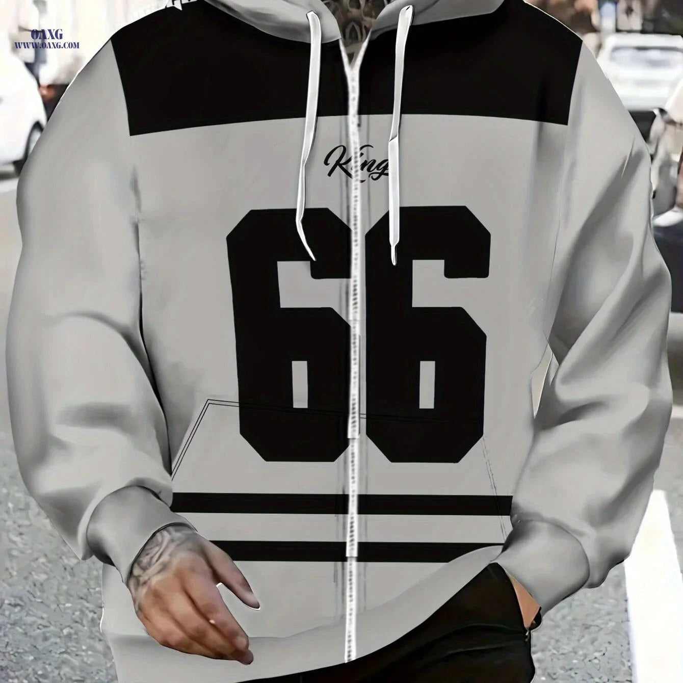 Lightweight Polyester Hoodie for Outdoor Sports - Grey with Black Stripes   OAXG 【Multicolor】 / FR M