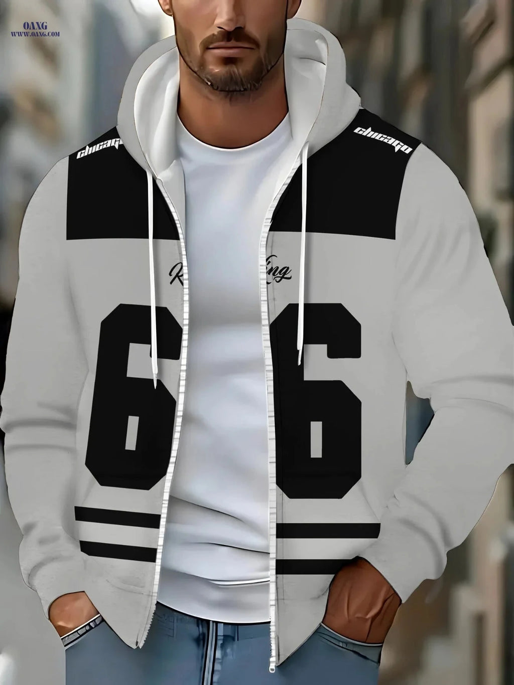 Lightweight Polyester Hoodie for Outdoor Sports - Grey with Black Stripes   OAXG 【Multicolor】 / FR M