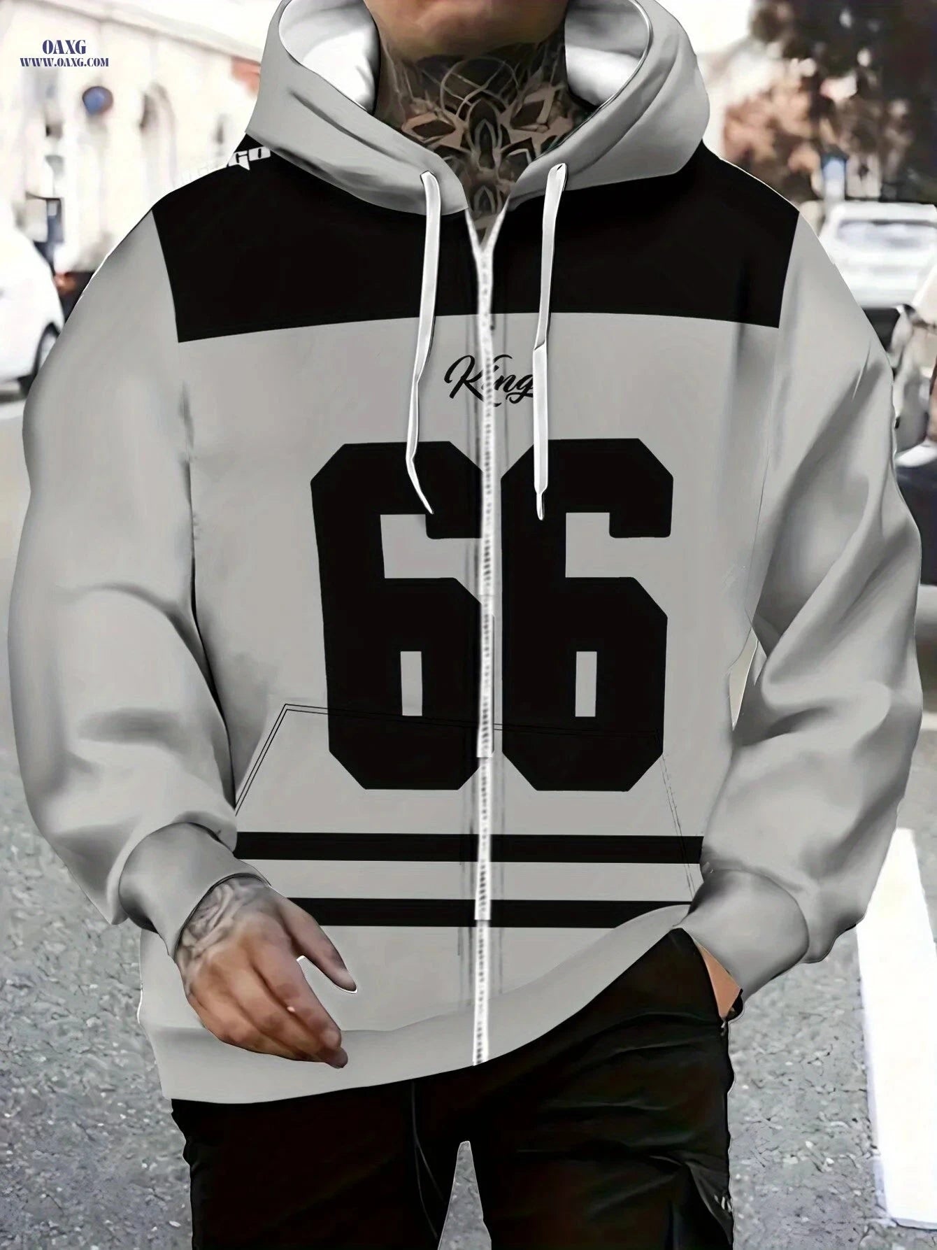 Lightweight Polyester Hoodie for Outdoor Sports - Grey with Black Stripes   OAXG 【Multicolor】 / FR M
