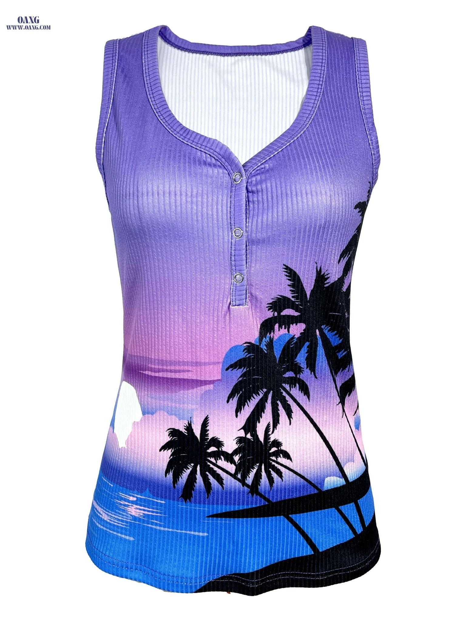 Lightweight Tropical Women's Sleeveless Button-Front Top - Spring Fashion   OAXG Dark Violet / XS