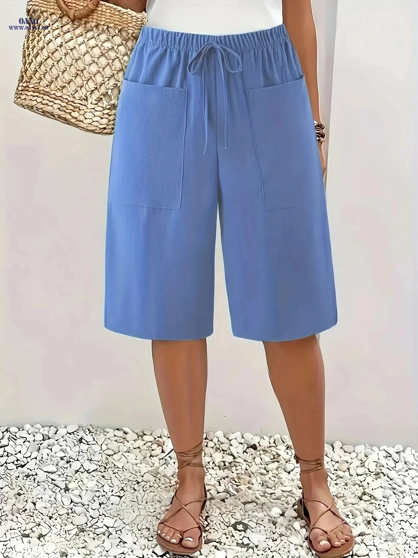 Lightweight Women's Casual Cargo Shorts - Elastic Waist & Pockets   OAXG 