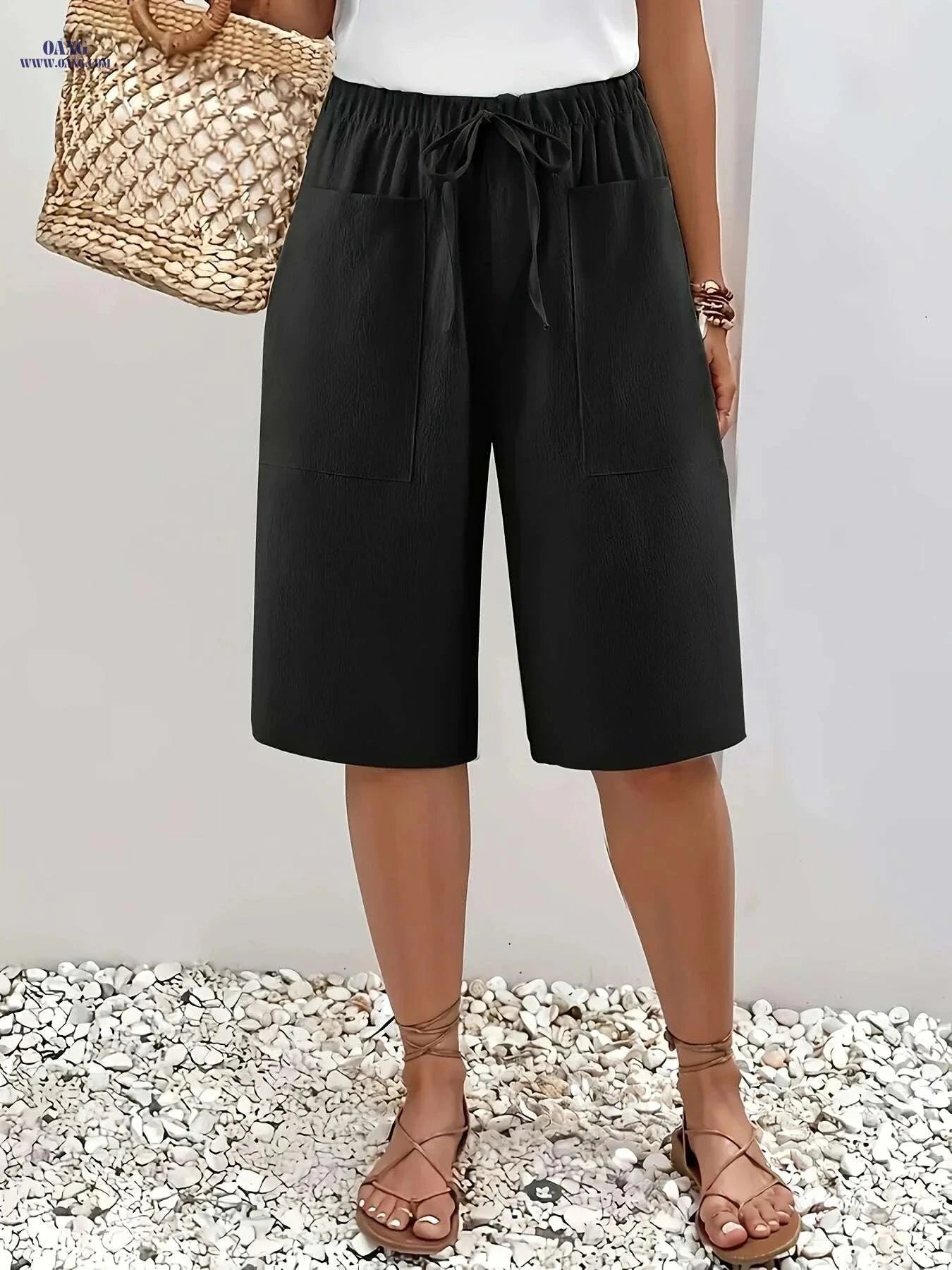 Lightweight Women's Casual Cargo Shorts - Elastic Waist & Pockets   OAXG 