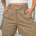 Lightweight Women's High-Waisted Casual Shorts - Versatile Solid Color   OAXG Khaki / XS