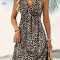 Lightweight Women's Leopard Print Dress - Sleeveless V-Neck Casual Style   OAXG Mixed Color / S