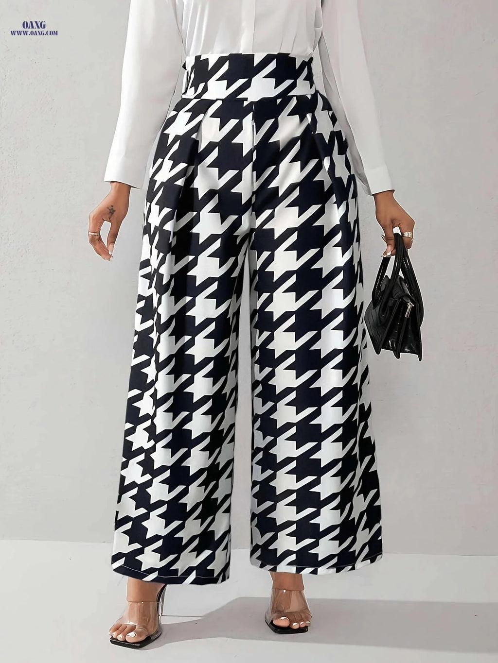 Lingshuangxing Women's High-Waisted Straight-Leg Pants - Casual Elegance   OAXG Black / L
