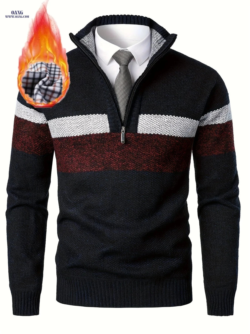 Loldeal Men's Thickened Knitted Pullover - Color Block Stand Collar   OAXG Black / FR S