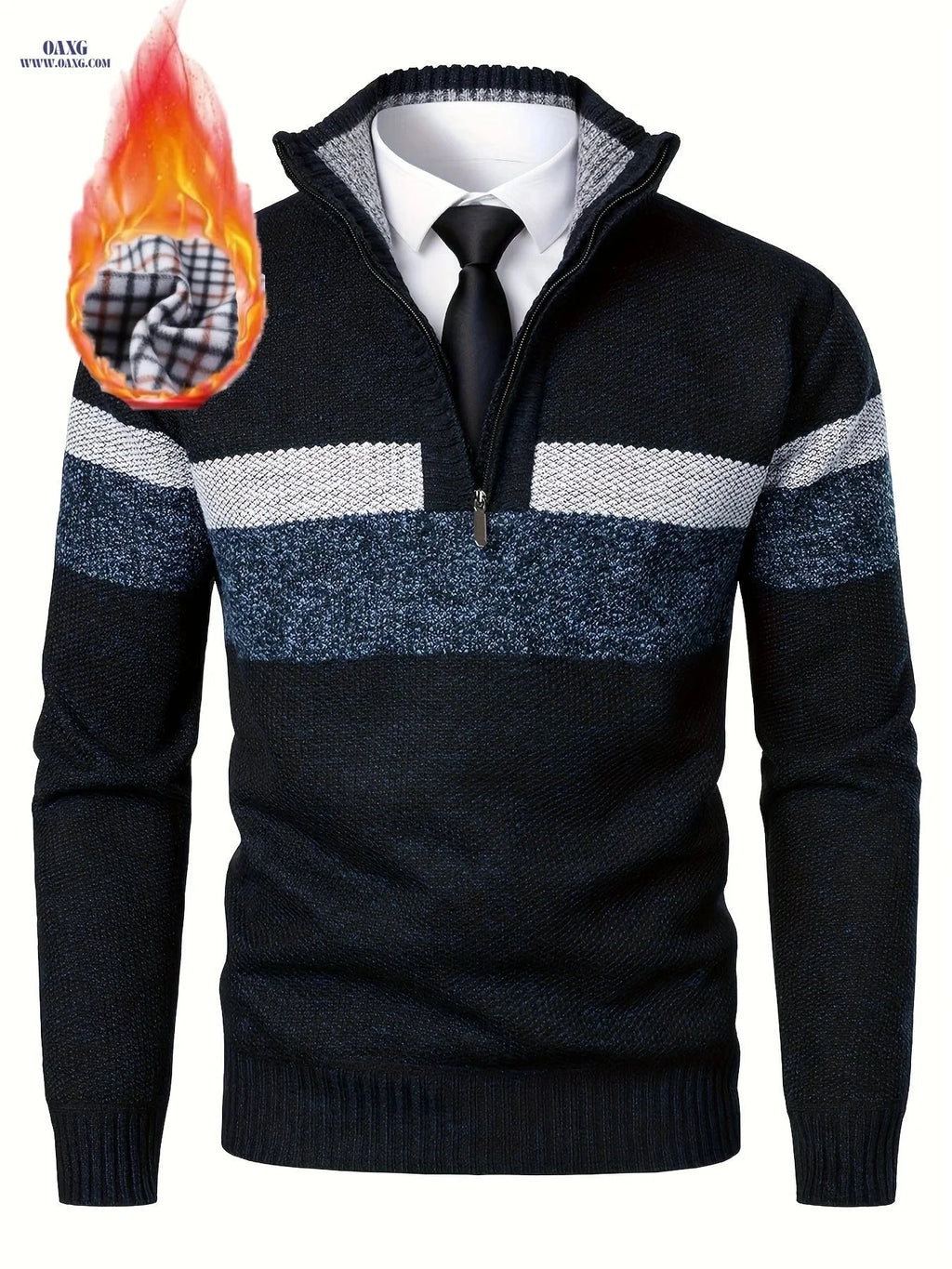 Loldeal Men's Thickened Knitted Pullover - Color Block Stand Collar   OAXG 