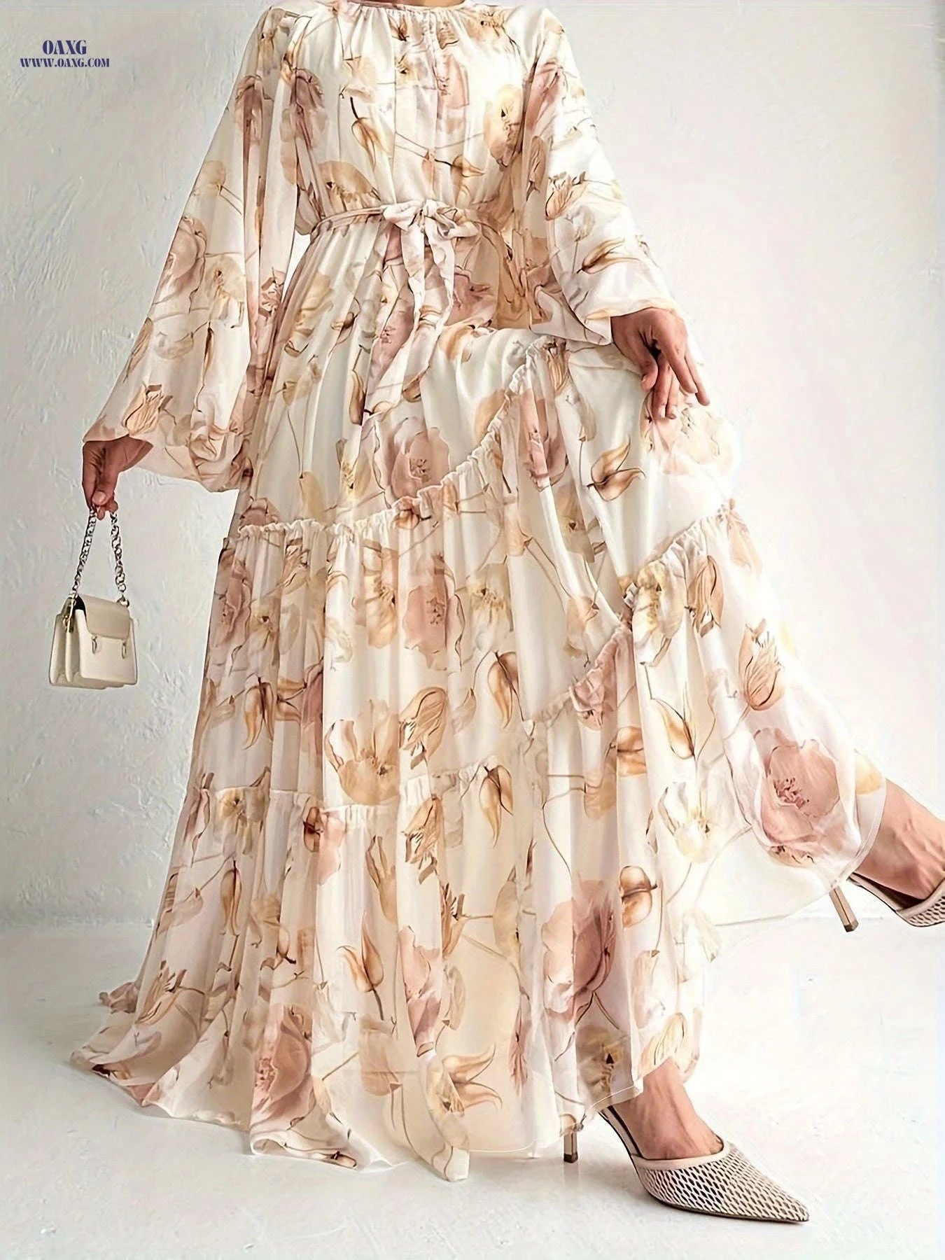 Long Floral Chiffon Dress for Muslim Women