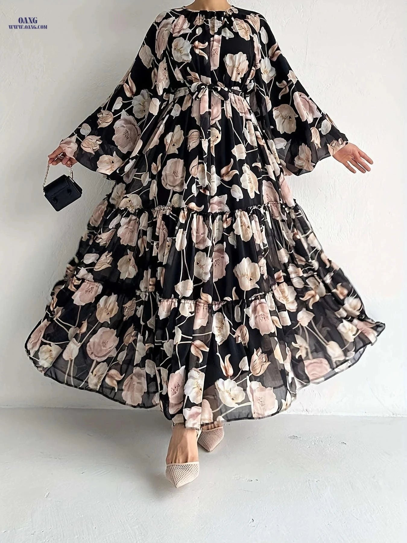Long Floral Chiffon Dress for Muslim Women