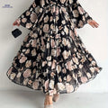 Long Floral Chiffon Dress for Muslim Women - Elegant & Stylish   OAXG Black / S