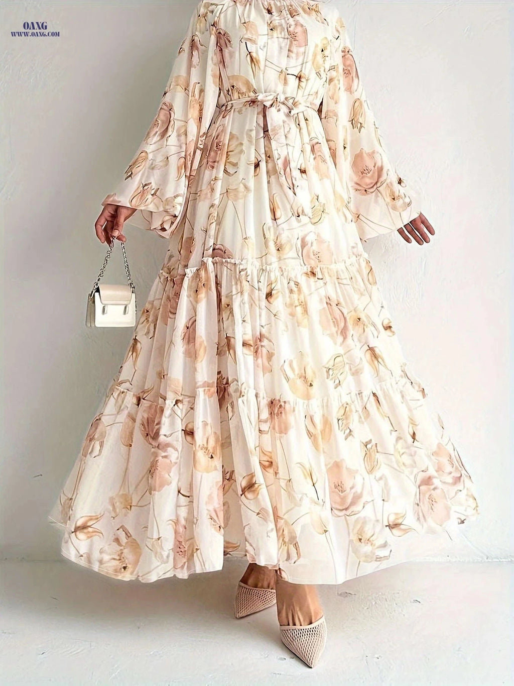 Long Floral Chiffon Dress for Muslim Women - Elegant & Stylish   OAXG 