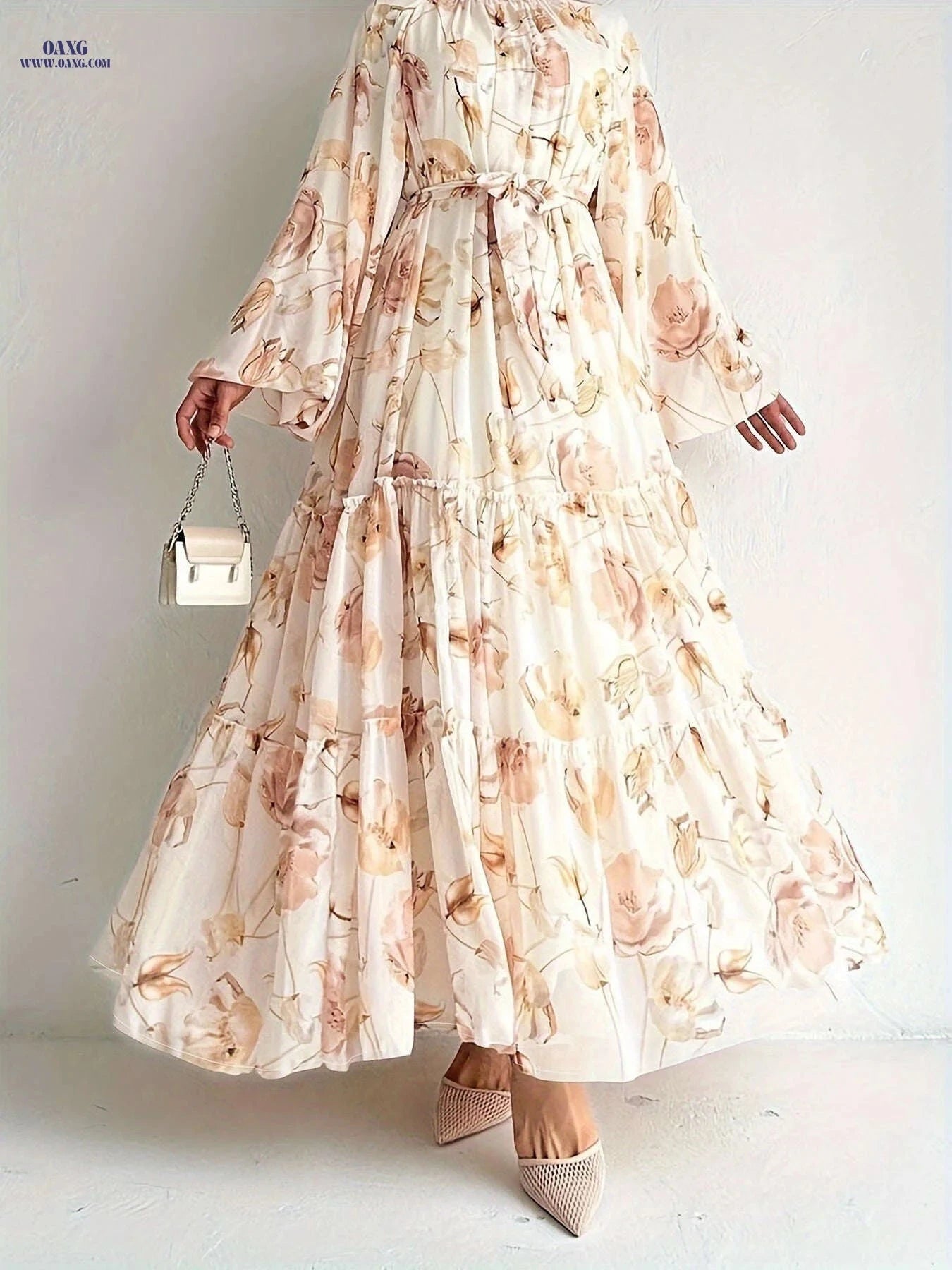 Long Floral Chiffon Dress for Muslim Women - Elegant & Stylish   OAXG 
