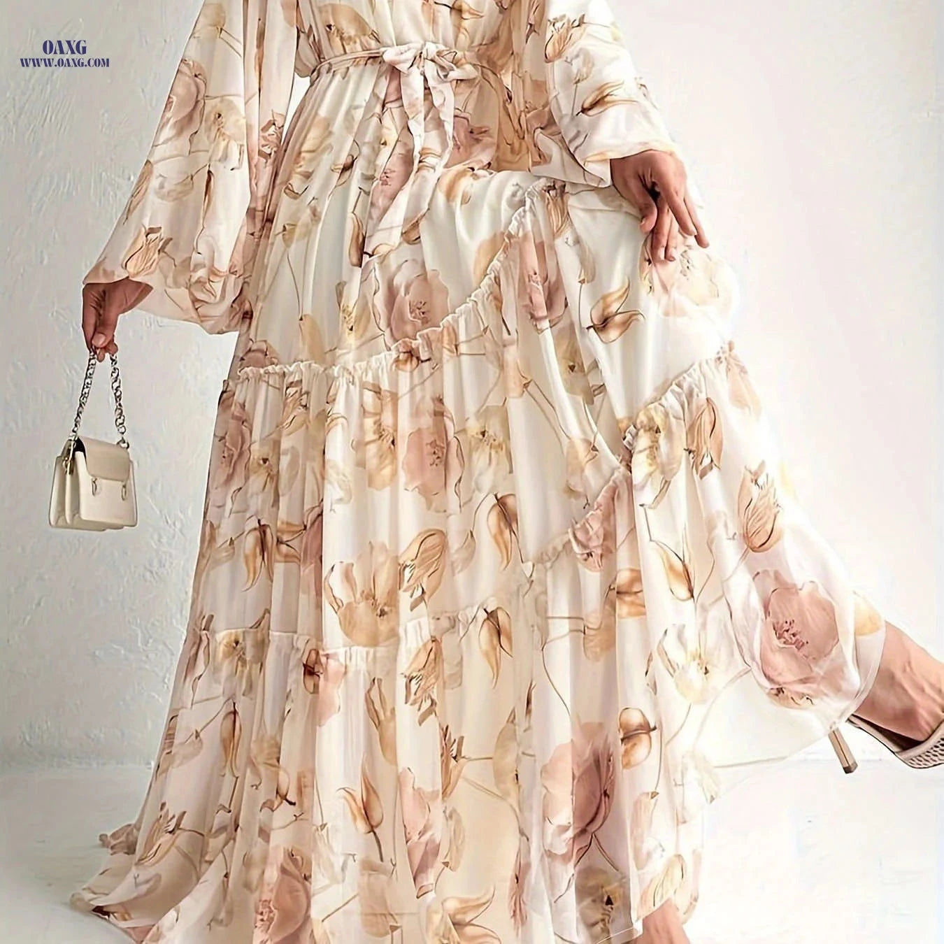 Long Floral Chiffon Dress for Muslim Women - Elegant & Stylish   OAXG 