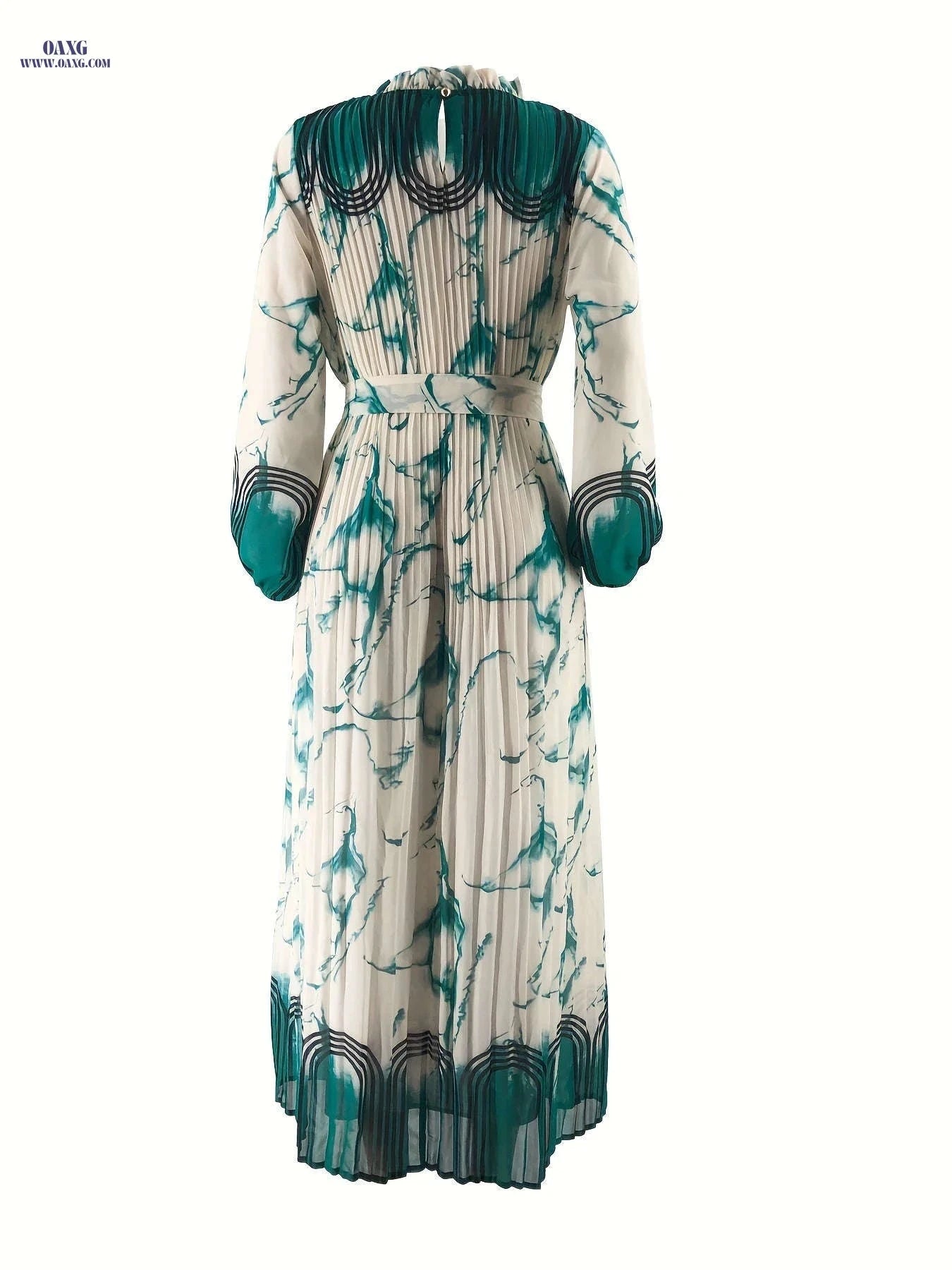 Long Printed Dress for Middle Eastern Women - Elegant Color Block Style   OAXG Apricot / S