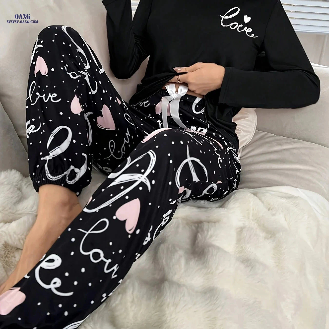 Long-Sleeve LOVE Print Set - Comfortable and Stylish for All Seasons   OAXG Black / S