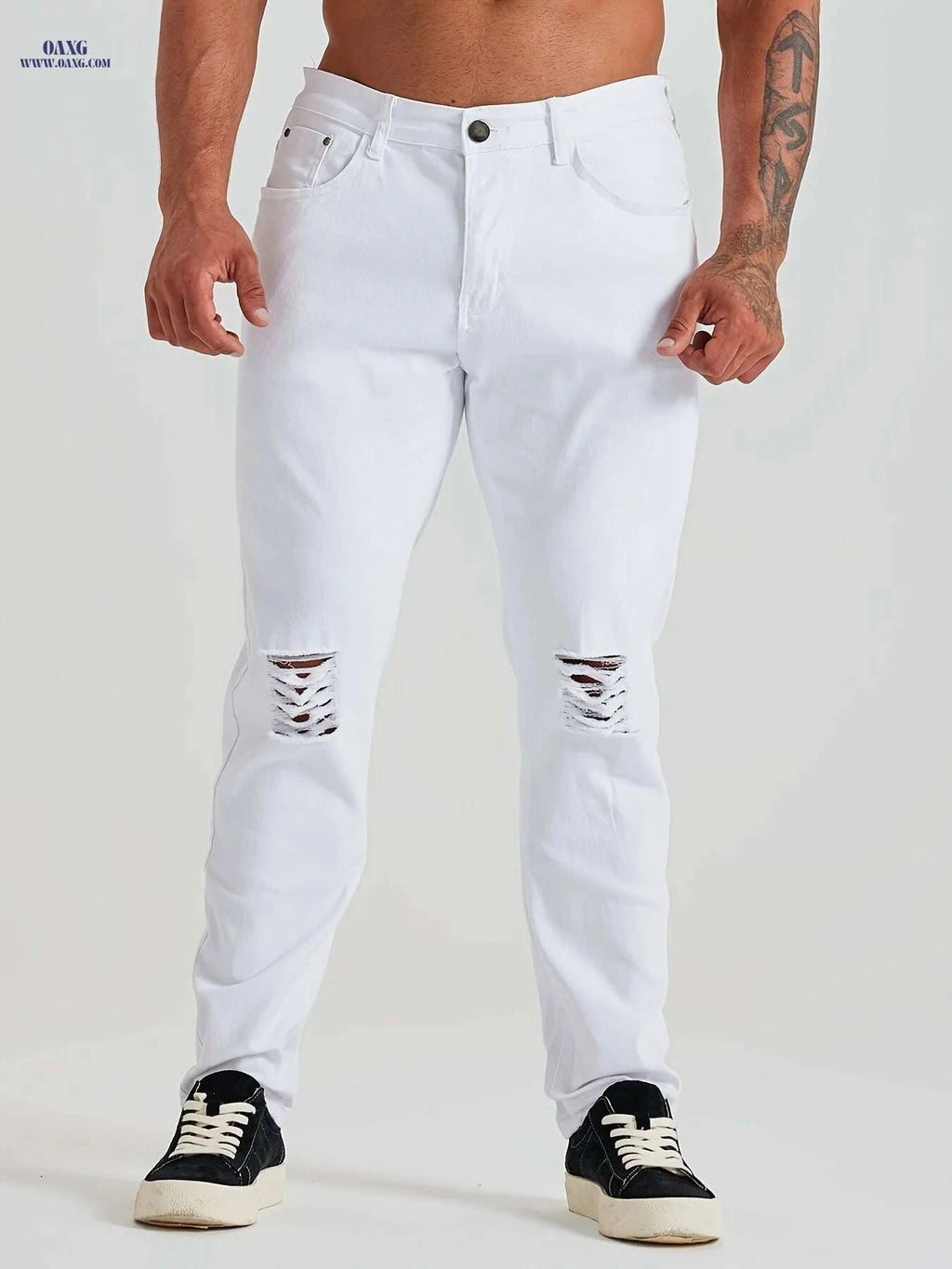 LONGBIDA Men's Skinny Ripped Denim Jeans - Casual Stretch Trousers   OAXG 