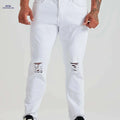 LONGBIDA Men's Skinny Ripped Denim Jeans - Casual Stretch Trousers   OAXG White / 28