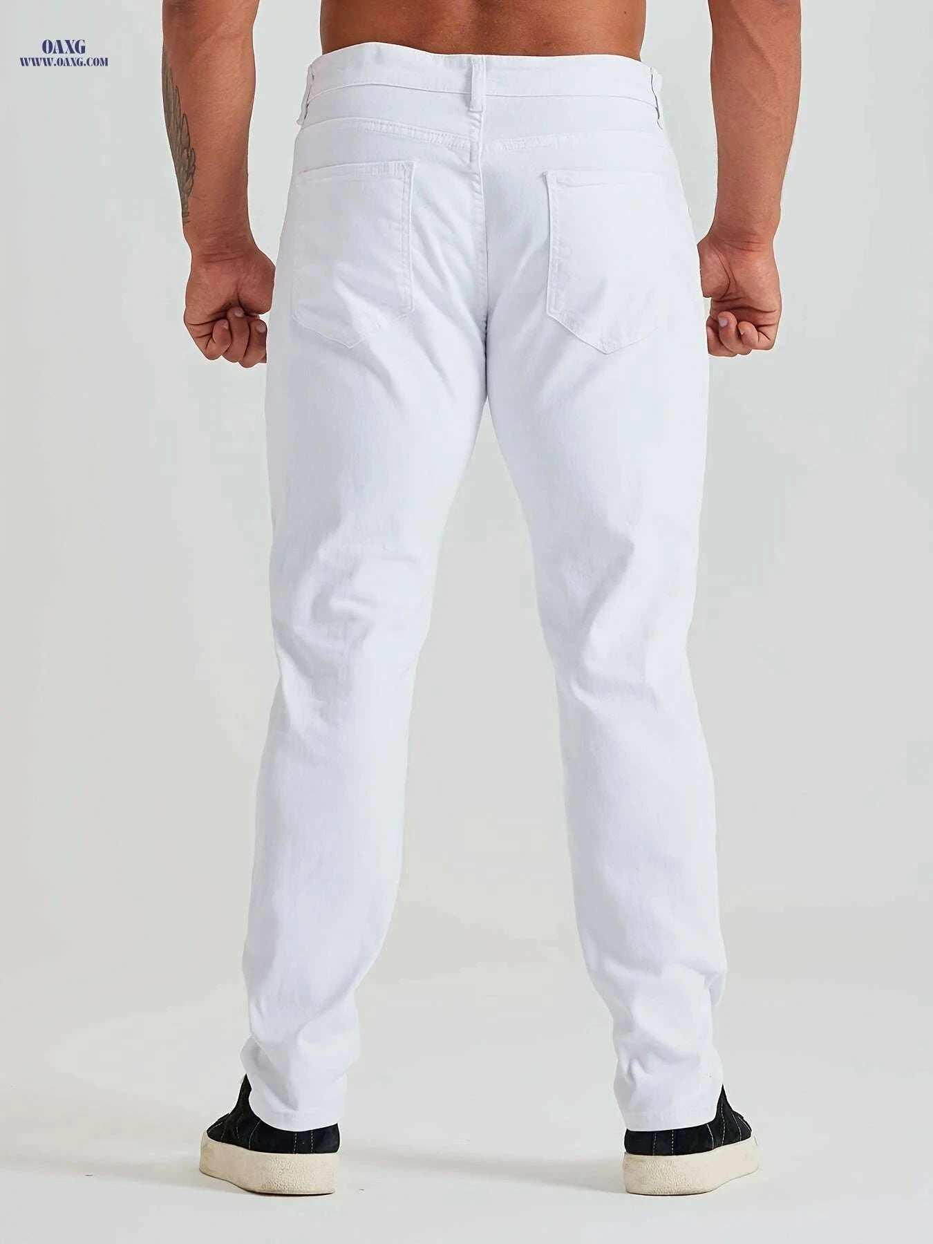 LONGBIDA Men's Skinny Ripped Denim Jeans - Casual Stretch Trousers   OAXG White / 28