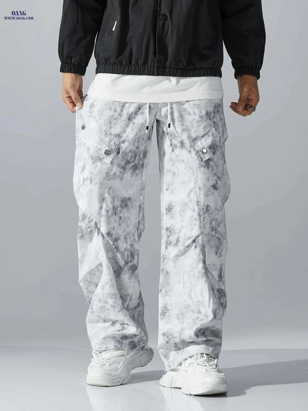Loose Fit Camouflage Cargo Pants - Men's Streetwear, Multiple Pockets   OAXG Ivory White / S