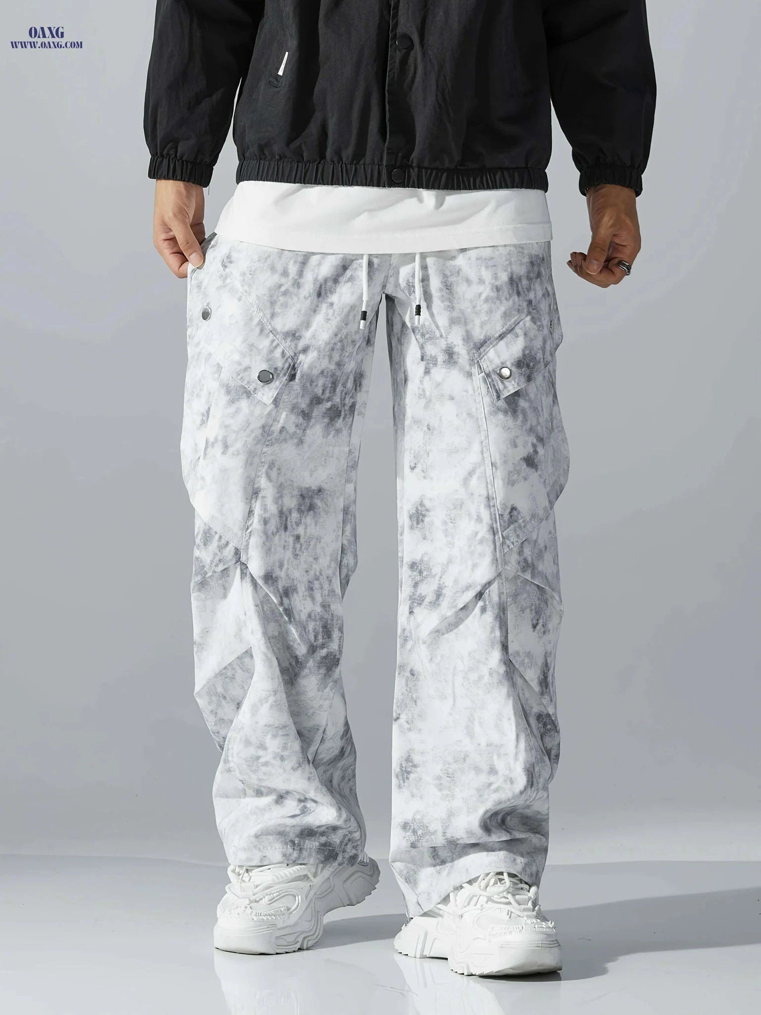 Loose Fit Camouflage Cargo Pants - Men's Streetwear, Multiple Pockets   OAXG Ivory White / S