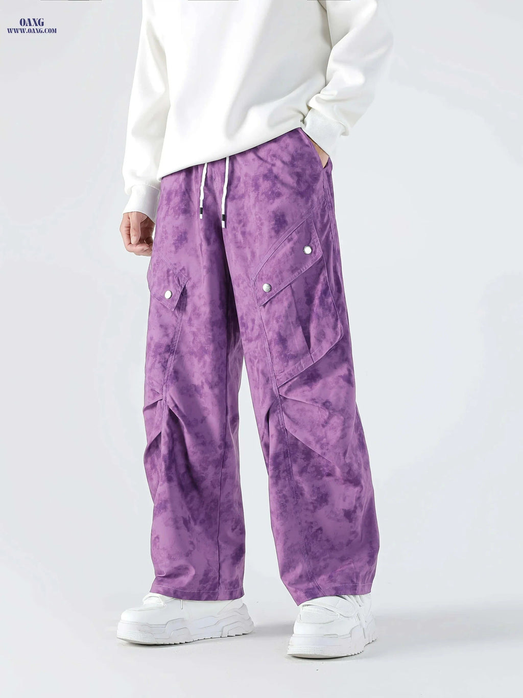 Loose Fit Camouflage Cargo Pants - Men's Streetwear, Multiple Pockets   OAXG Ivory White / S
