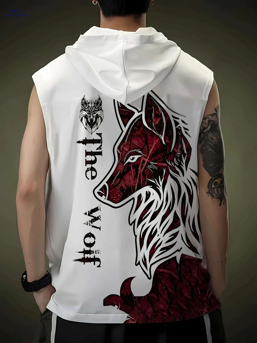 Loose Fit Men's Wolf Graphic Vest - Summer Sleeveless Streetwear   OAXG White / M