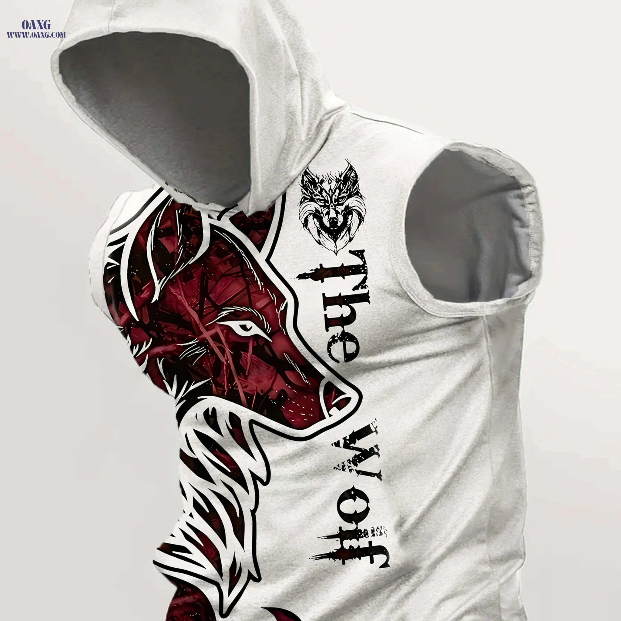 Loose Fit Men's Wolf Graphic Vest - Summer Sleeveless Streetwear   OAXG White / M